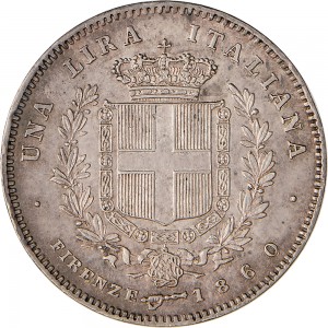 1108R 1 lira 1860 Scudo sannitico 1° tipo Firenze Argento