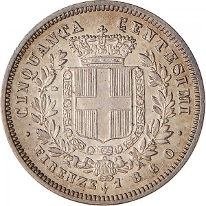 1112R 50 centesimi 1860 Scudo sannitico 2° tipo Firenze Argento