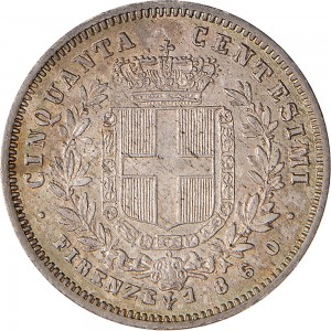 1110R 50 centesimi 1860 Scudo sannitico 1° tipo Firenze Argento