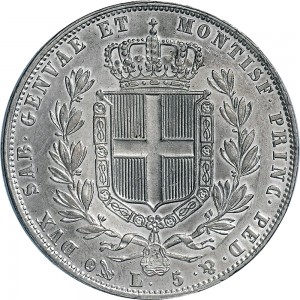 964R 5 lire 1844 Scudo sannitico 4° tipo Genova Argento