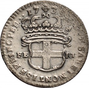 715R 2,6 soldi 1735 Scudo a cartoccio 1° tipo Torino Mistura di argento