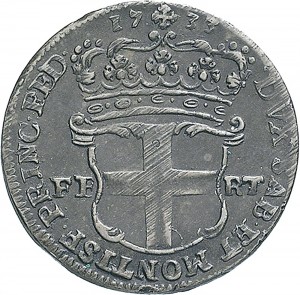 112R 5 Soldi 1733 Scudo a cartoccio 1° tipo Torino Mistura di argento