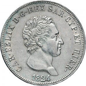822D 5 lire 1824 Scudo svizzero Torino Argento