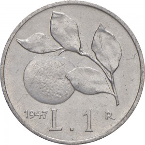 1887R 1 lira 1947 Ramo di arancio Roma Alluminio
