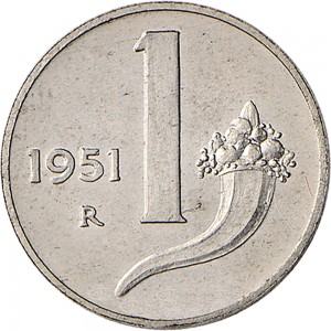 2329R 1 lira 1951 Cornucopia Roma Italma
