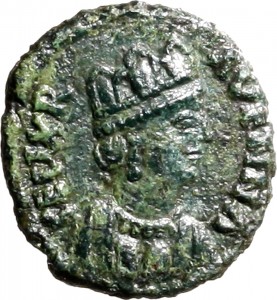 1791D Quarto di follis da 10 nummi 489-526 Monogramma Ravenna Bronzo