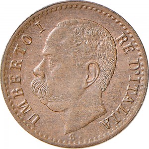 1311D 1 centesimo 1899 Valore entro semicorona di alloro e quercia Roma Rame