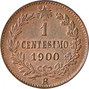1312R 1 centesimo 1900 Valore entro semicorona di alloro e quercia Roma Rame