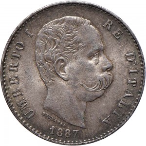 1285-001D 1 lira 1887 Scudo sannitico Milano Argento