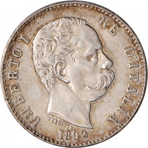 1286-001D 1 lira 1892 Scudo sannitico Roma Argento