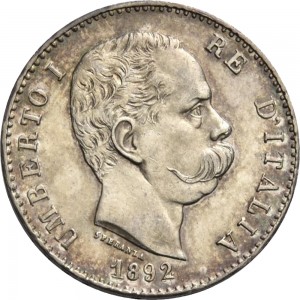 1286-002R 1 lira 1892 Scudo sannitico Roma Argento