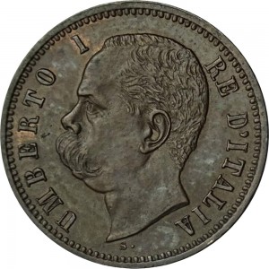 2564D 2 centesimi 1897 Valore entro semicorona di alloro e quercia Roma Bronzo