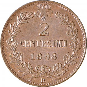 1303R 2 centesimi 1898 Valore entro semicorona di alloro e quercia Roma Rame