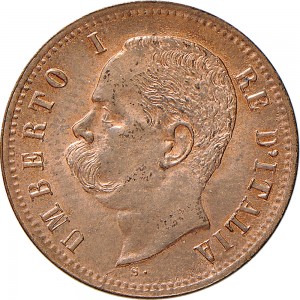 1304D 2 centesimi 1900 Valore entro semicorona di alloro e quercia Roma Rame