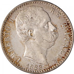 1274D 2 lire 1883 Scudo sannitico 1° tipo Roma Argento