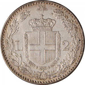 1275R 2 lire 1884 Scudo sannitico 1° tipo Roma Argento