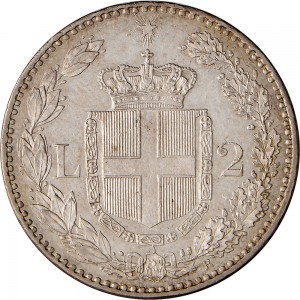 1277R 2 lire 1886 Scudo sannitico 1° tipo Roma Argento