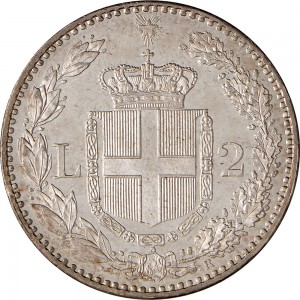 1278R 2 lire 1887 Scudo sannitico 2° tipo Roma Argento