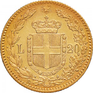 1252-001R 20 lire 1879 Scudo sannitico Roma Oro