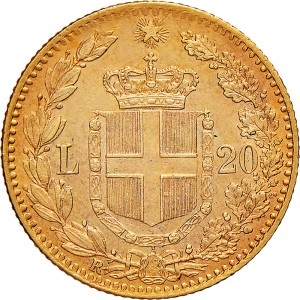 1253-001R 20 lire 1880 Scudo sannitico Roma Oro