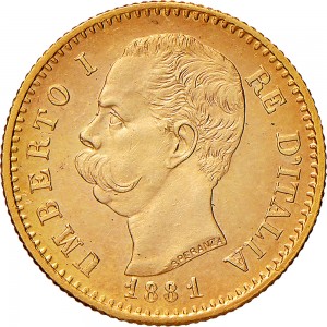 1254-001D 20 lire 1881 Scudo sannitico Roma Oro