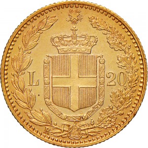 1258-002R 20 lire 1883 Scudo sannitico Roma Oro