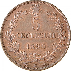 1299R 5 centesimi 1896 Valore entro semicorona di alloro e quercia Roma Rame