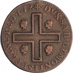 26R 3 cagliaresi da mezzo soldo 1724 Croce piana Torino Rame