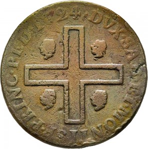 24R 3 cagliaresi da mezzo soldo 1724 Croce piana Torino Rame
