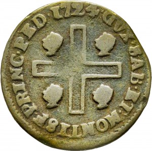 30R Cagliarese da 2 denari 1724 Croce piana Torino Rame