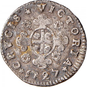 13R Reale da 5 soldi 1727 Croce di San Maurizio Torino Argento