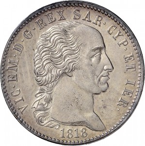 776D Scudo da 5 lire nuove di Piemonte 1818 Scudo sannitico 1° tipo Torino Argento