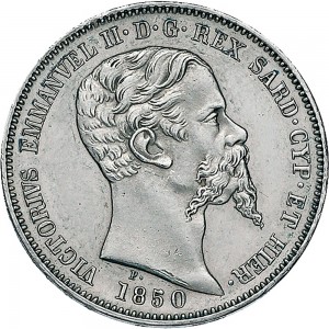 1072D Lira 1850 Scudo sannitico Torino Argento