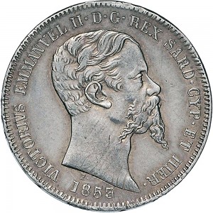 1073D Lira 1853 Scudo sannitico Torino Argento