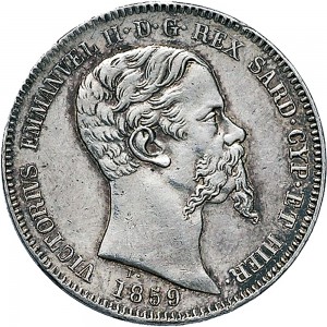 1077D Lira 1859 Scudo sannitico Genova Argento