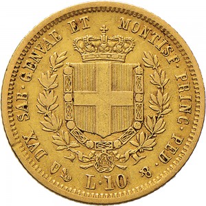1034R 10 lire 1850 Scudo sannitico Genova Oro