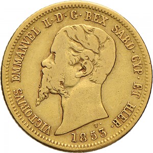 1036D 10 lire 1853 Scudo sannitico Torino Oro