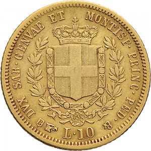 1037R 10 lire 1855 Scudo sannitico Torino Oro