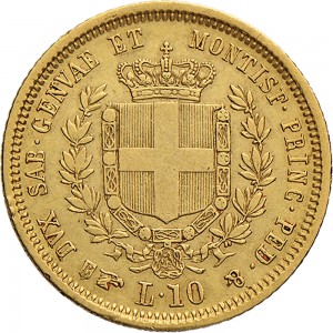 1038R 10 lire 1857 Scudo sannitico Torino Oro