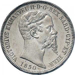 1063D 2 lire 1850 Scudo sannitico Torino Argento