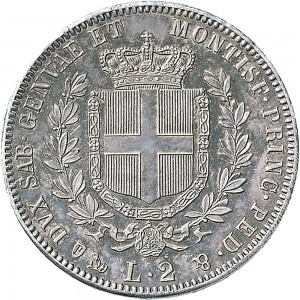 1066R 2 lire 1854 Scudo sannitico Genova Argento