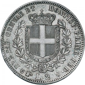 1067R 2 lire 1854 Scudo sannitico Torino Argento