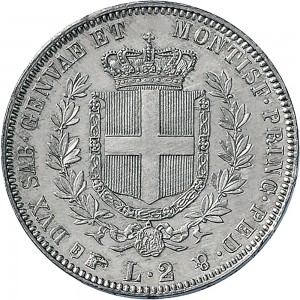 1068R 2 lire 1855 Scudo sannitico Torino Argento