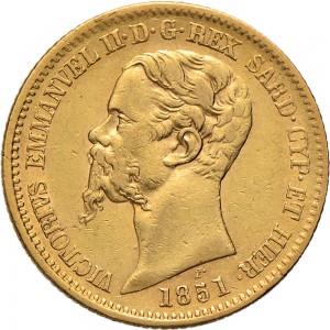 1013D 20 lire 1851 Scudo sannitico Genova Oro