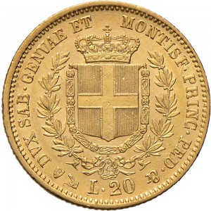 1017R 20 lire 1853 Scudo sannitico Genova Oro
