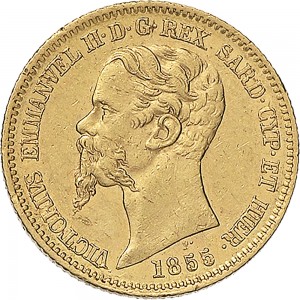 1019D 20 lire 1855 Scudo sannitico Genova Oro