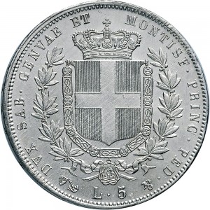 1041R 5 lire 1850 Scudo sannitico Genova Argento