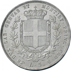 1042R 5 lire 1850 Scudo sannitico Torino Argento