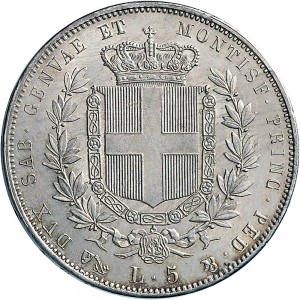 1043R 5 lire 1851 Scudo sannitico Genova Argento