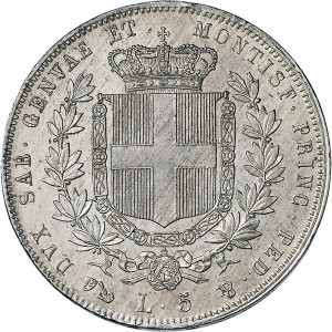 1045R 5 lire 1852 Scudo sannitico Genova Argento